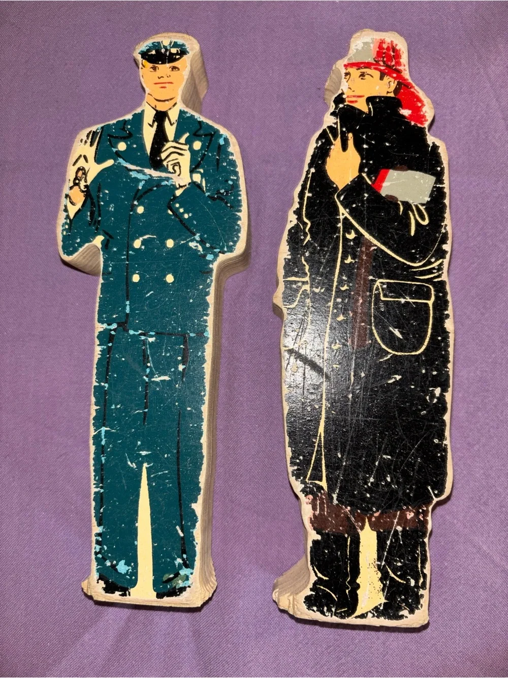 Vintage Guidecraft wooden wedgie Firefighter & Police Officer